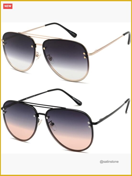Oversized Aviator Sunglasses for Women, Cat Eye Rimless Shades UV Protection main image 4